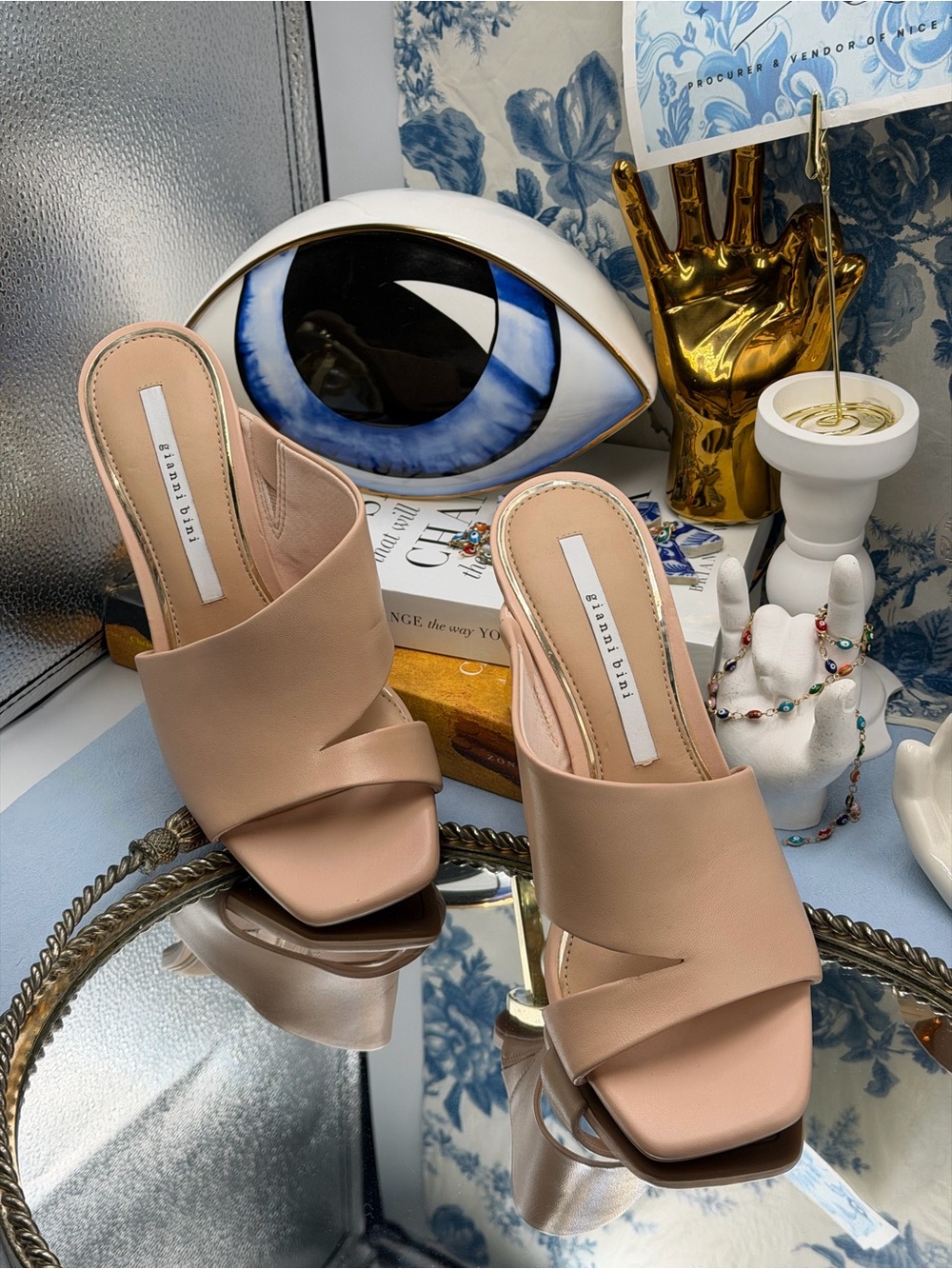 🆕 GIANNI BINI 🧿 NWOB Paityn Leather Architectural Pearl Wedge, Nude - Sz 7 - Picture 5 of 15
